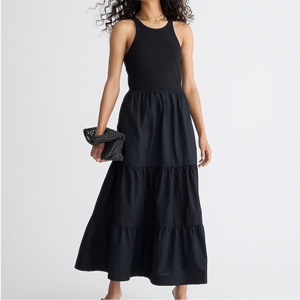 J.Crew rib high neck cutaway tank dress with poplin skirt in black. Size medium